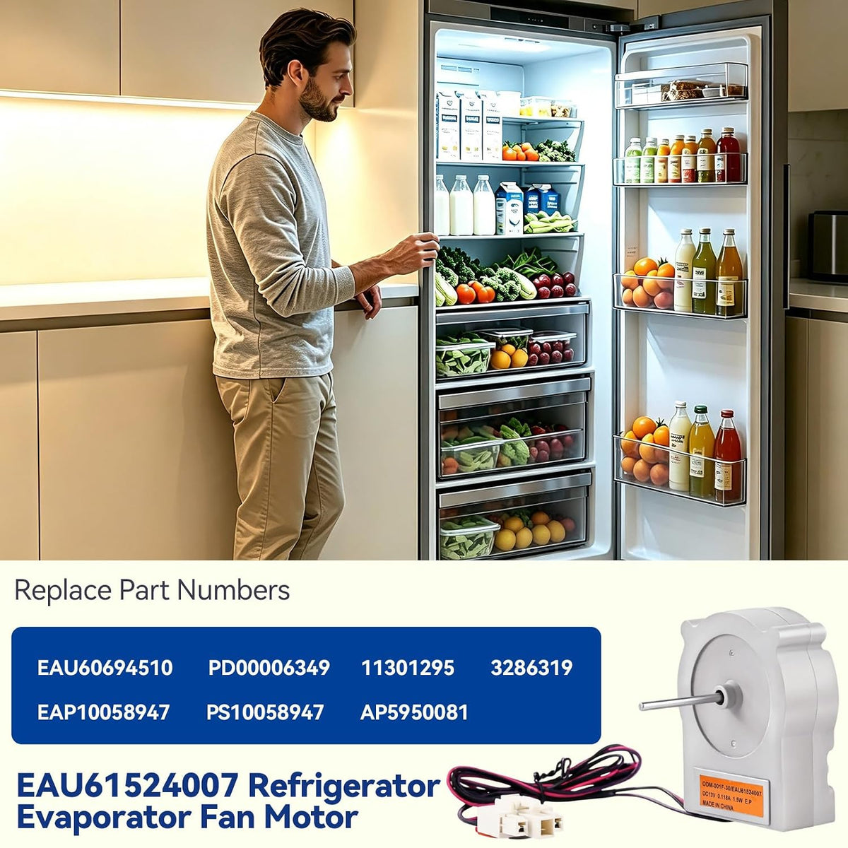 EAU61524007 Refrigerator Evaporator Fan Motor Compatible with LG