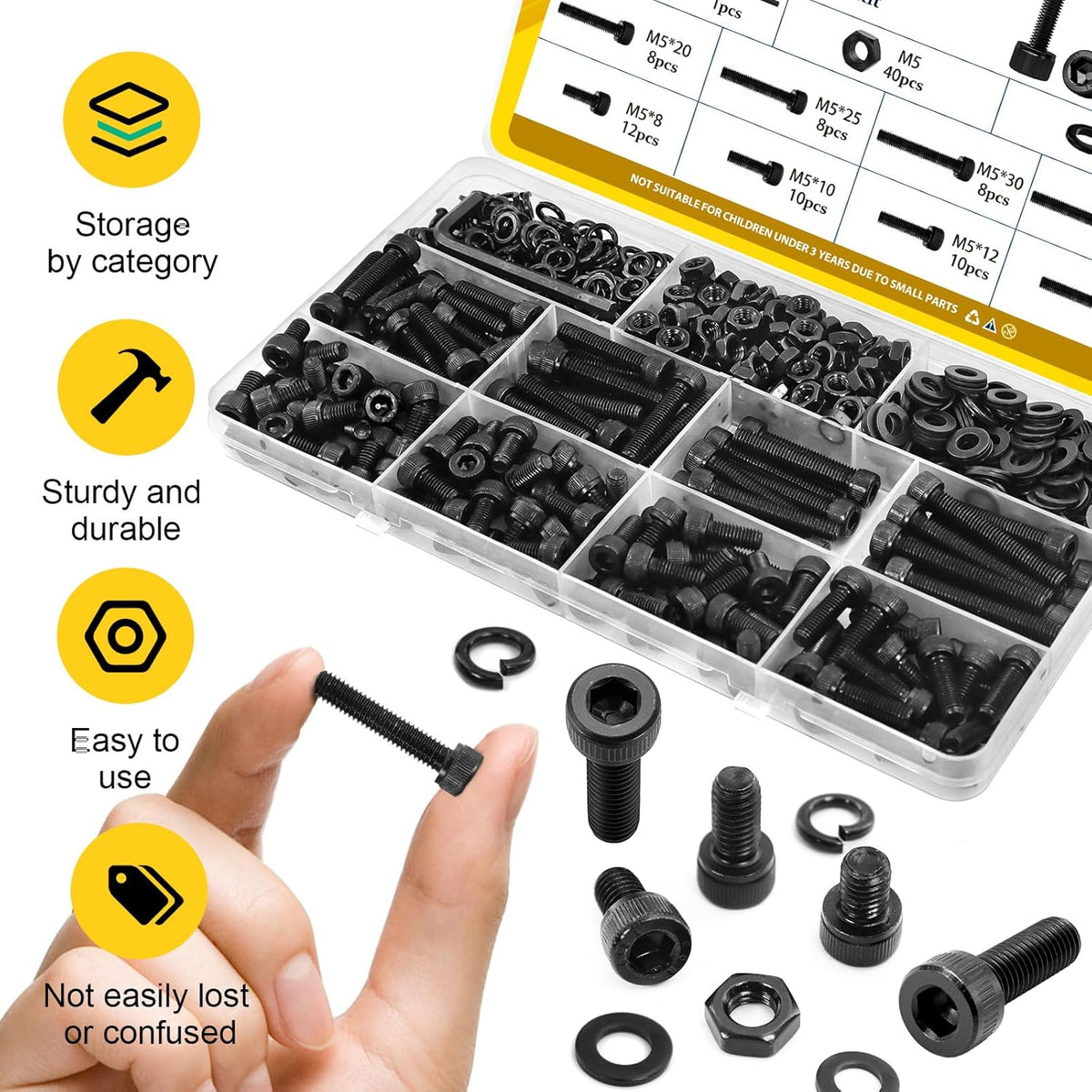 272PCS M5 Socket Screws Assortment Kit, M5x8/10/12/16/20/25/30/35 mm