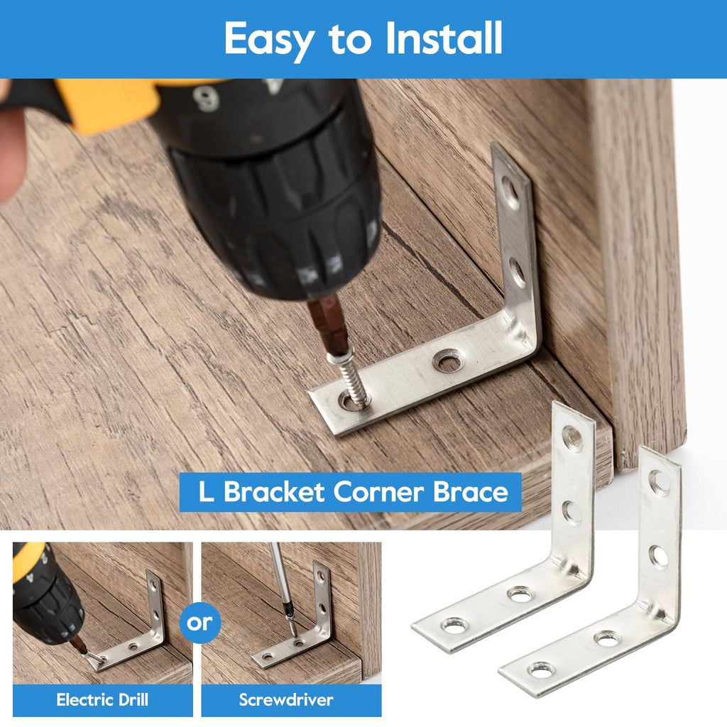 2" L Brackets, 40 Pack Stainless Steel Corner Braces