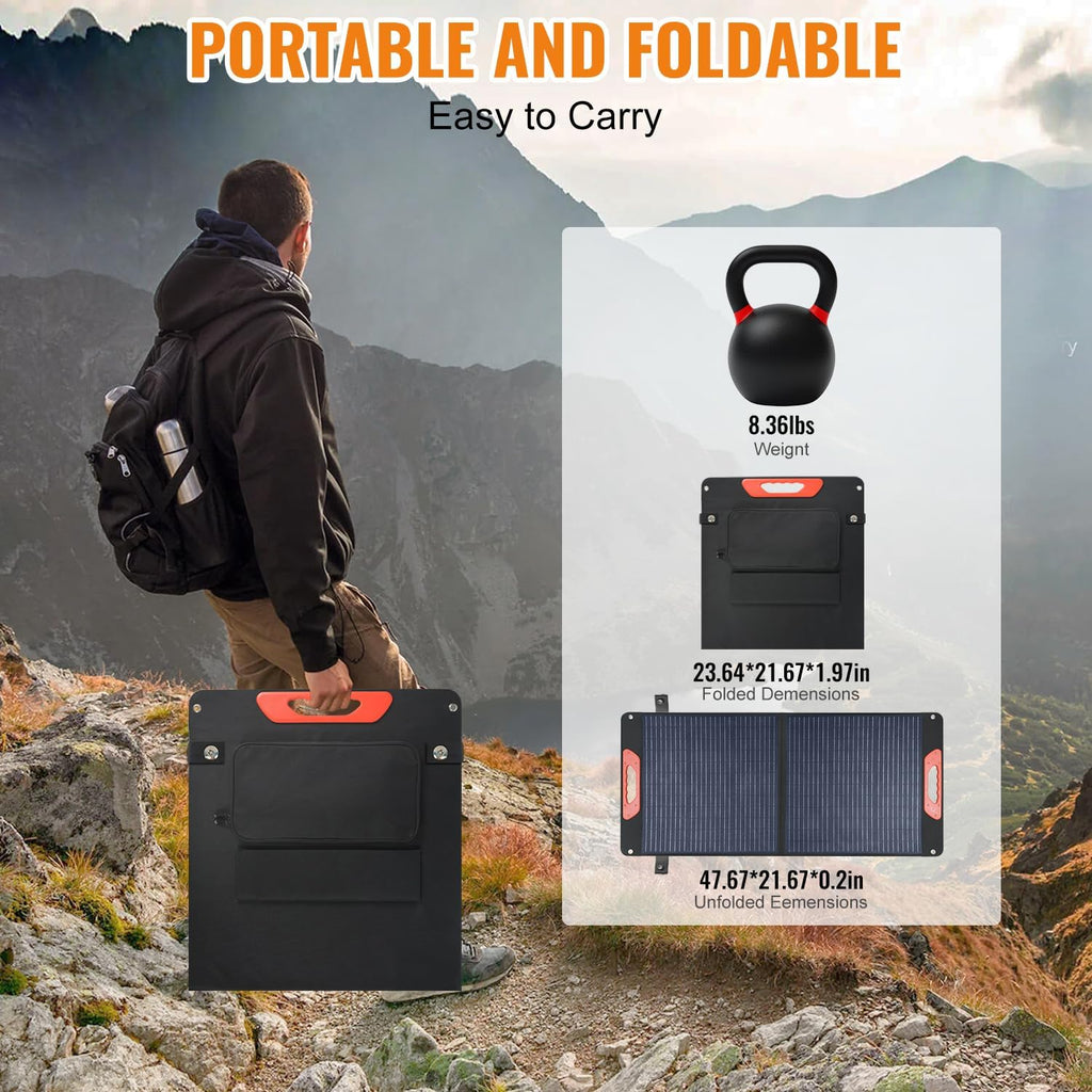 100W Foldable Solar Panel - Charger for Power Stations | Monocrystalline 23.5% High Efficiency QC3.0 USB-A/USB-C