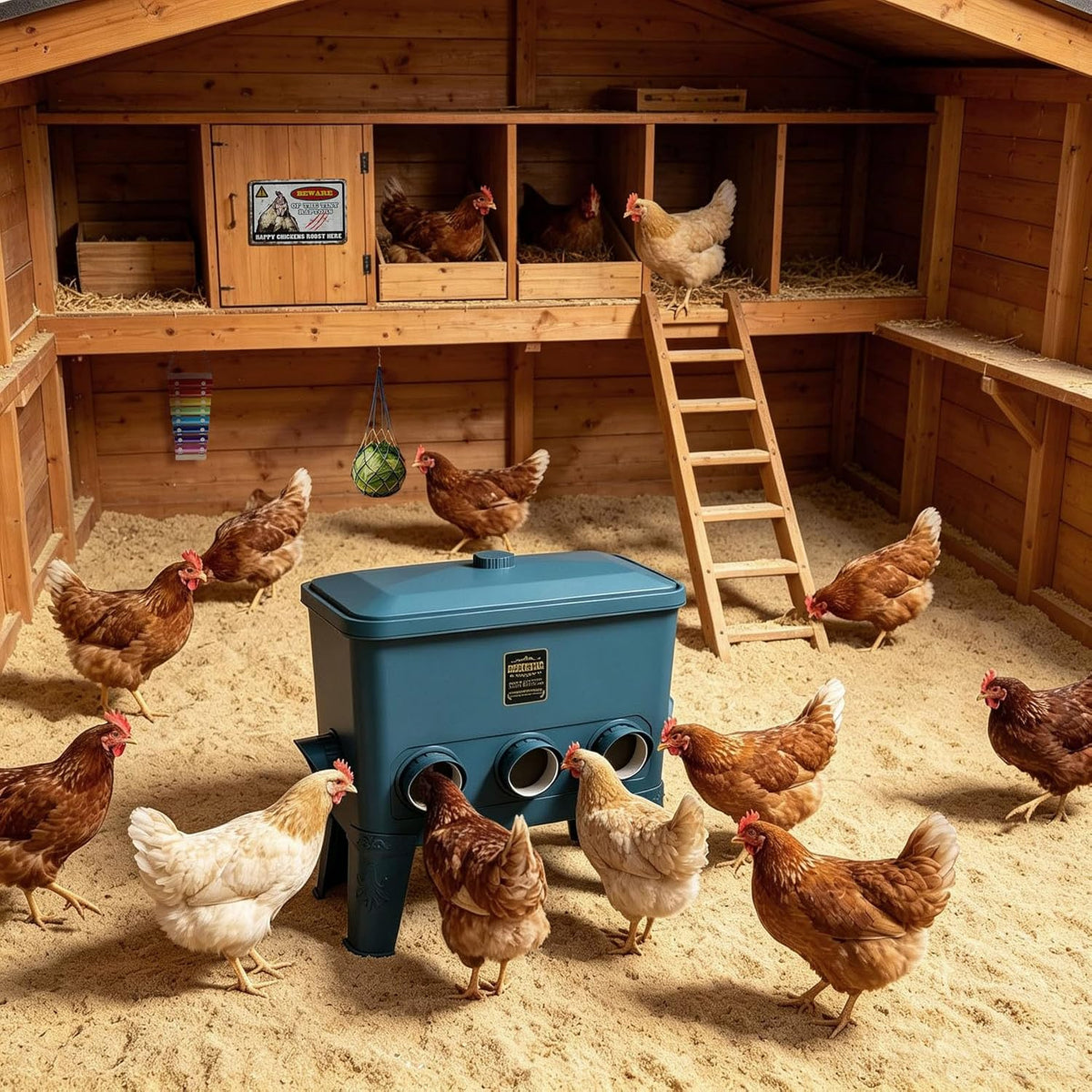 Large Automatic Port Chicken Feeder-Chicken Coop Accessories, No Waste Poultry Feeder, 50 Pounds
