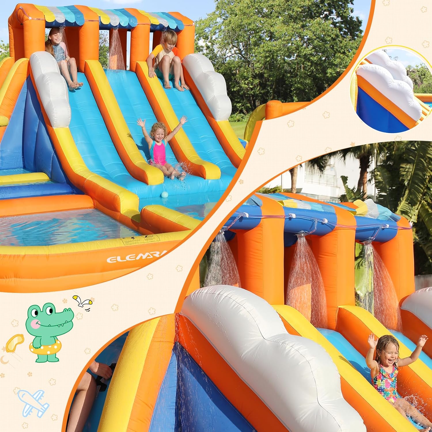 12 in 1 Inflatable Water Slide, 950W Blower, Bounce House for Big Kids, 3 Long Slides, Climbing Wall, Digital