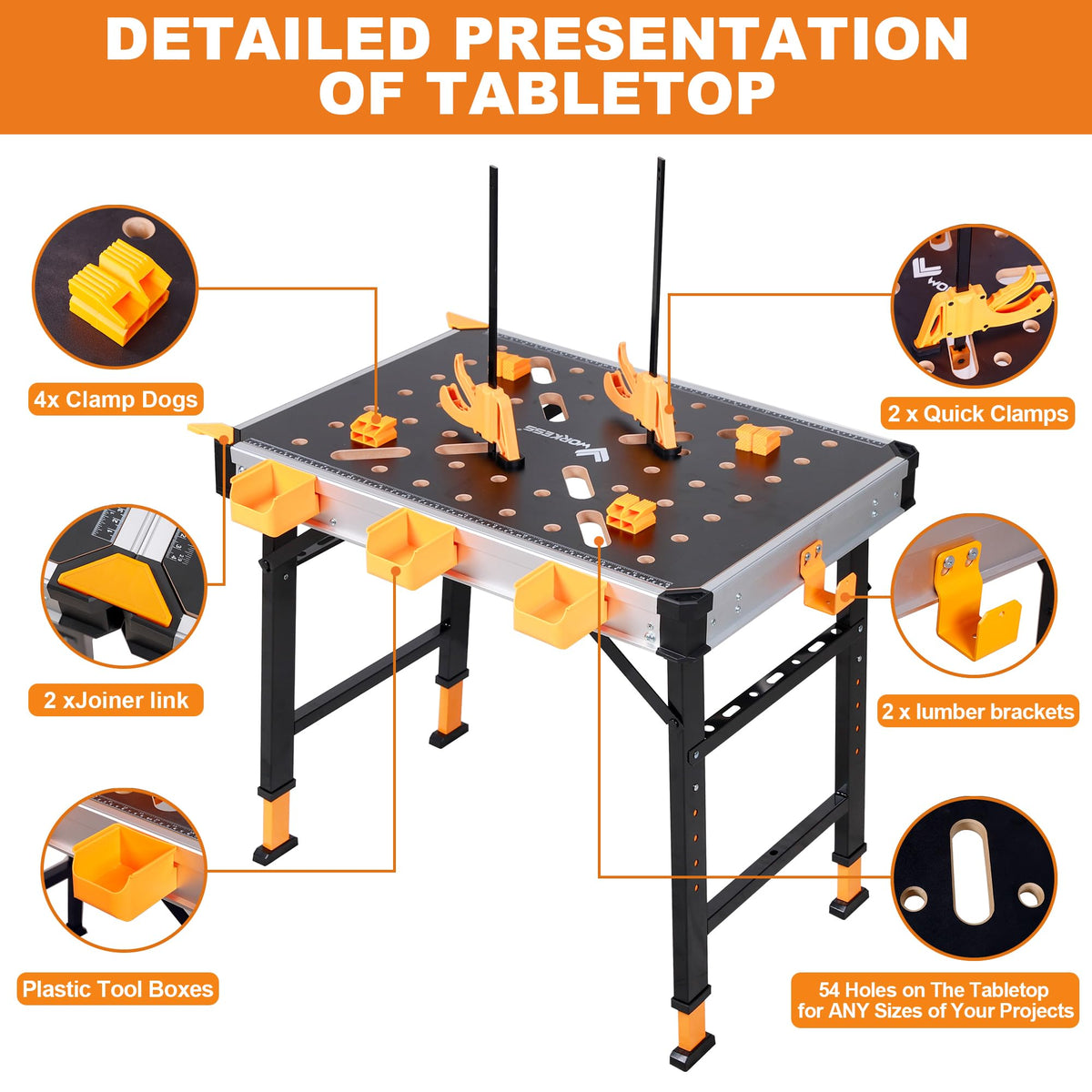 Portable Workbench 1000Lbs Capacity 2026 Upgraded Adjustable 5 Level Height Heavy Duty Folding Work Table with 2