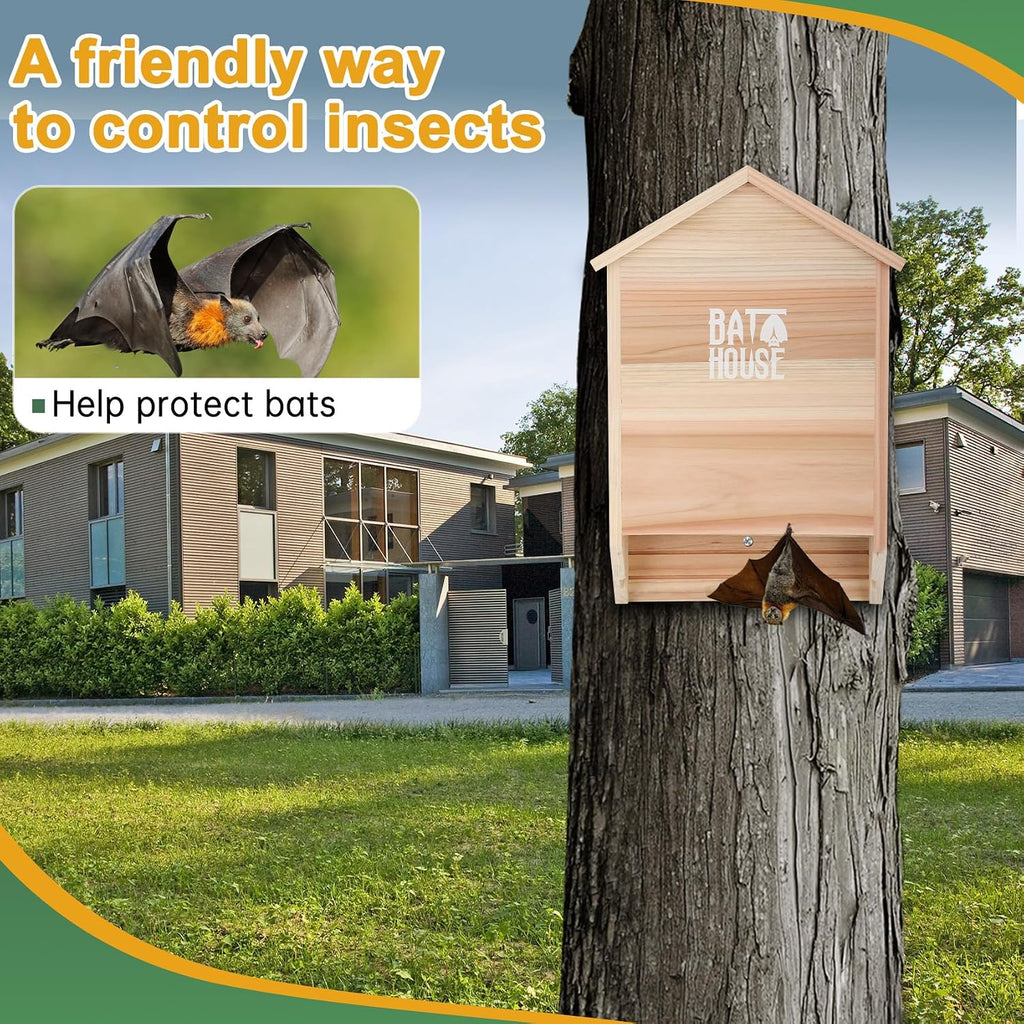 Bat Houses for Outdoors - 15" Big Bat Box 2 Chamber Cedar Wood Bat Houses for Outside & Tree - Perfectly Designed to