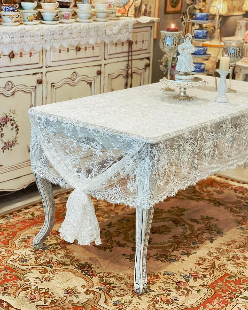 Lace Tablecloth White Wedding Tablecloths 60x120 Inch Vintage