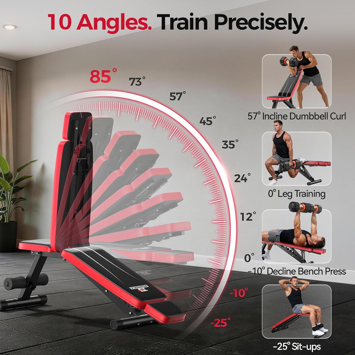 Adjustable Weight Bench for Home Gym, 660LBS Capacity Workout Bench with 8 Backrests for Chest Shoulders Arms