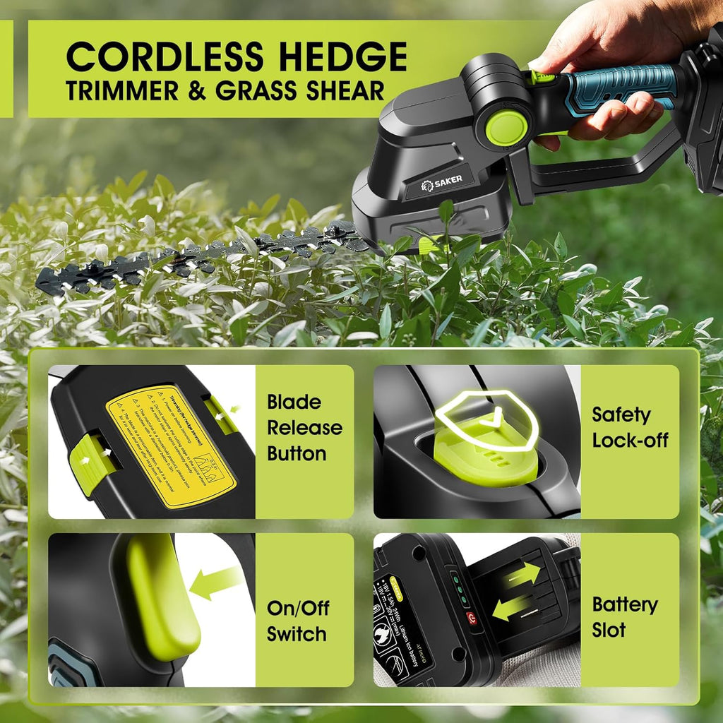 20V Cordless Hedge Trimmer,2 in 1 Electric Bush Trimmer | Electric Shrub Trimmer Grass Shears , Hedge Shear with 1