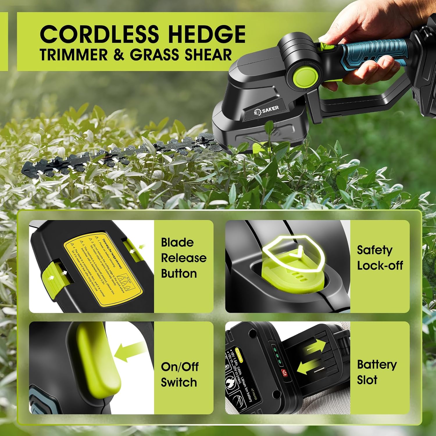 20V Cordless Hedge Trimmer,2 in 1 Electric Bush Trimmer | Electric Shrub Trimmer Grass Shears , Hedge Shear with 1