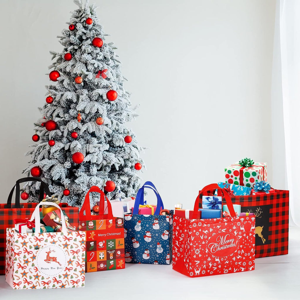 20 Pack Christmas Gift Bags Assorted Sizes, Reusable Tote Bags with Handle, Includes 4 Large 8 Medium 8 Small