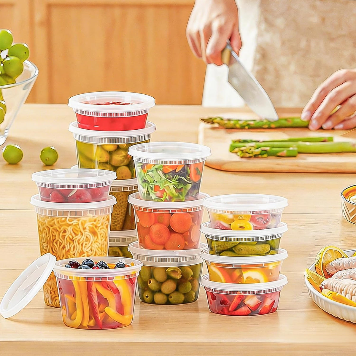 60 Sets Deli Containers with Lids - 32/16/8 oz, 20 of Each Size