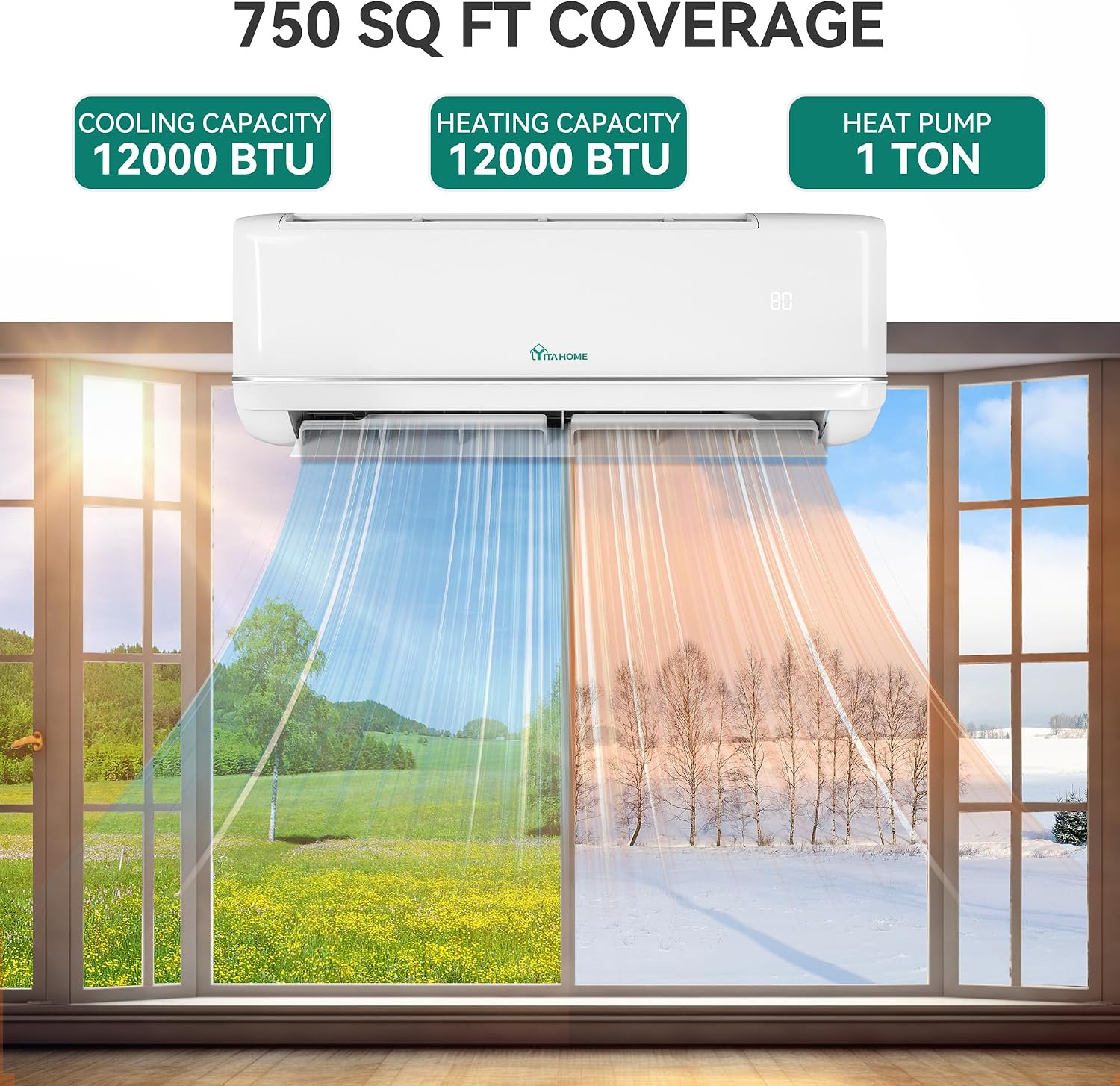 21 SEER2 12000 BTU Mini Split AC/Heating System, Wifi Enabled 208-230V Pre-charged Inverter AC Cool Up to 750 Sq. Ft