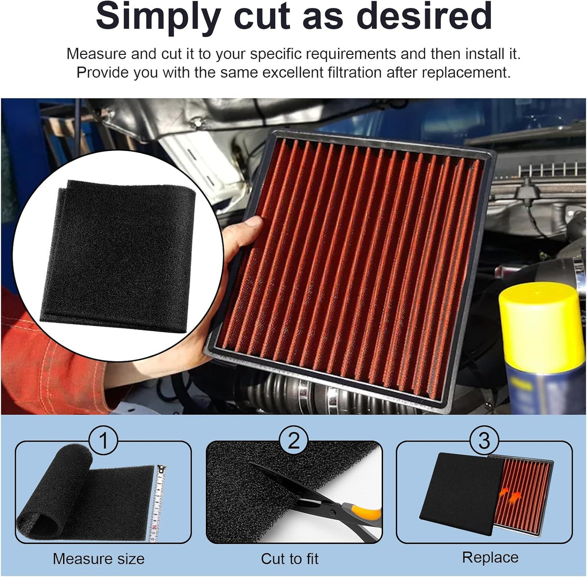 Air Filter Foam Sheet Material, 24" x 12" x 3/8" 40 PPI Filter Foam Sheet