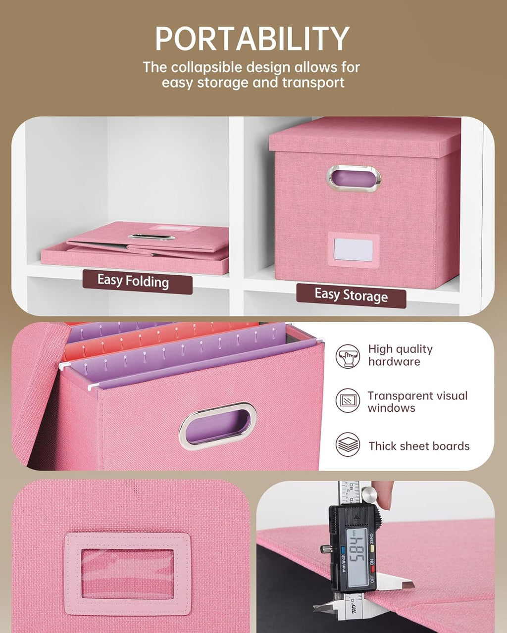File Organizer, File Box, File Cabinet for Letter File Folder Storage, Portable Storage Bins with Lids for
