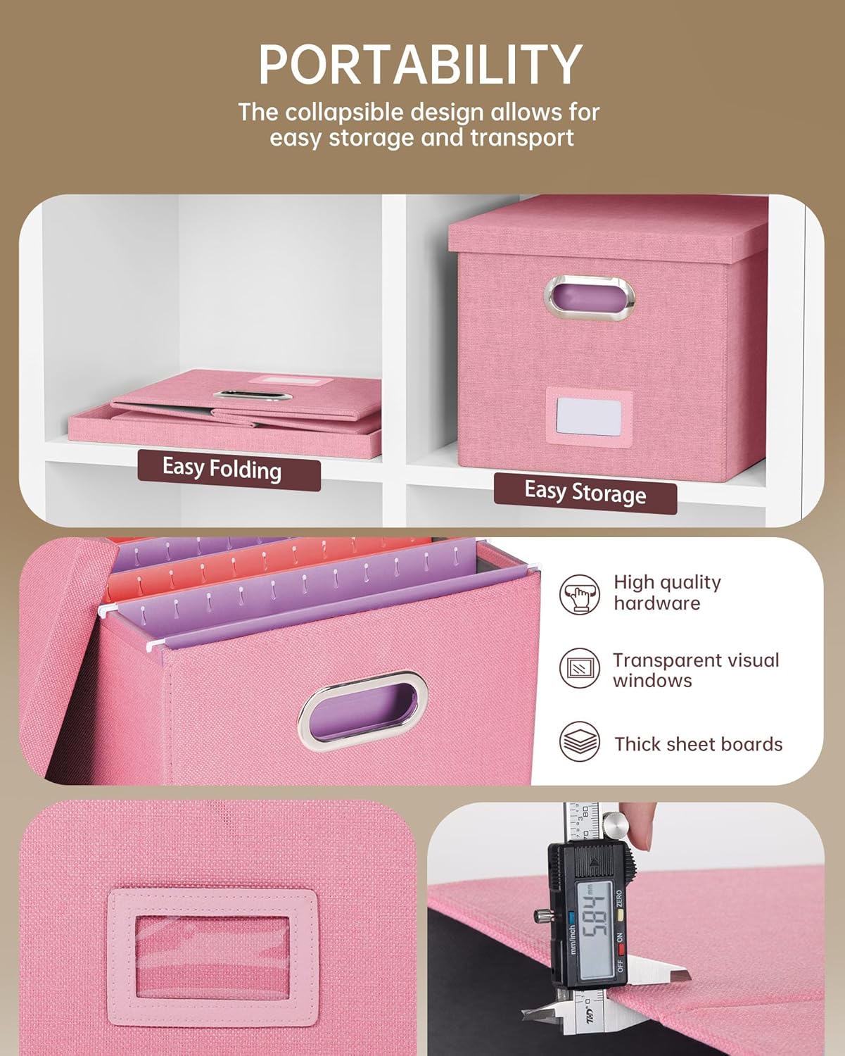 File Organizer, File Box, File Cabinet for Letter File Folder Storage, Portable Storage Bins with Lids for