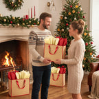 12 Pack Paper Gift Bag with Handles & Tissue, Kraft, Red