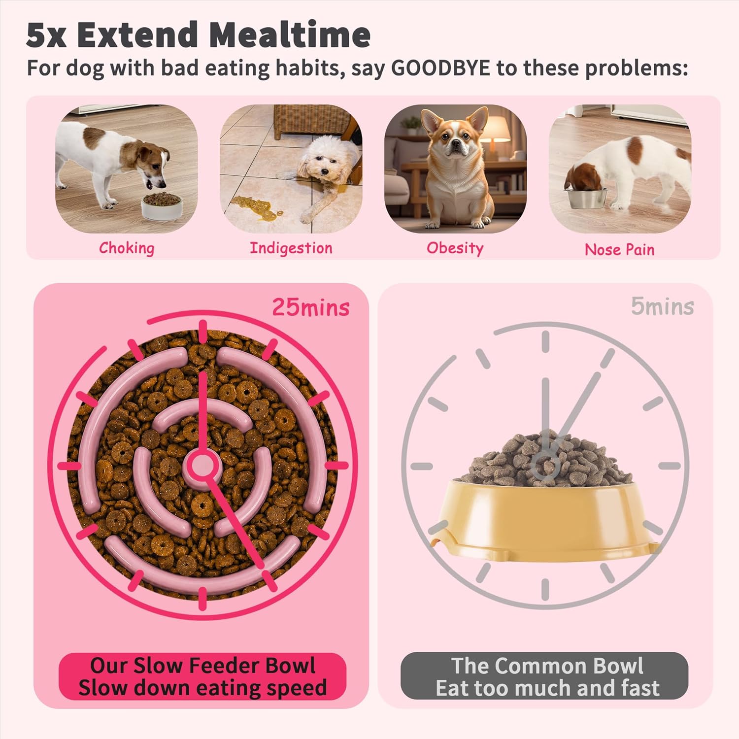 Elevated Slow Feeder Dog Bowl - Ceramic Maze Food Dish with Bamboo Stand - Raised Feeding Bowl for Fast Eaters