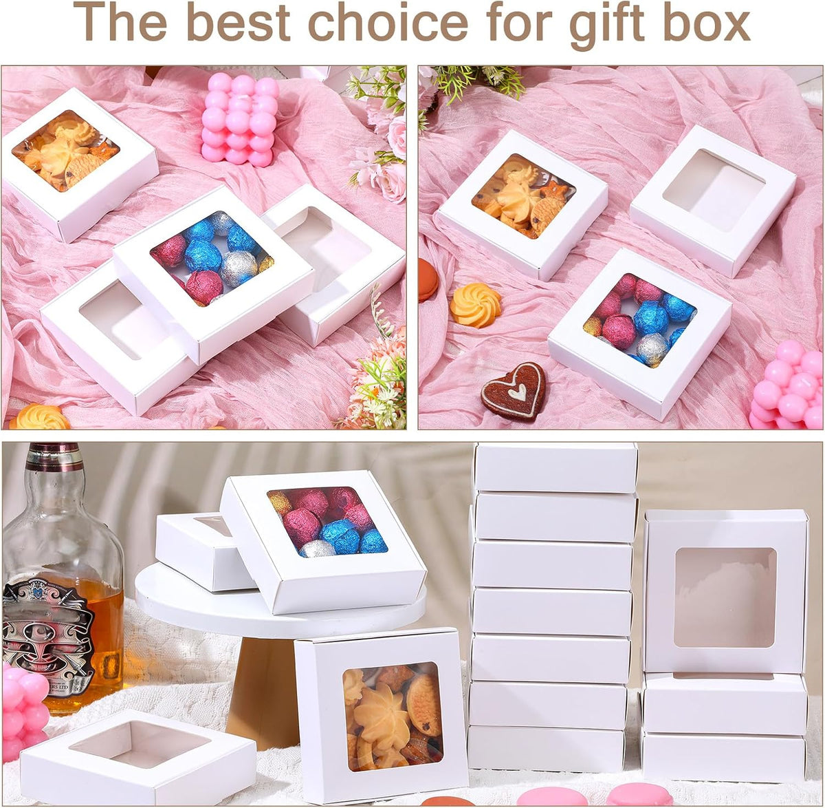 60 Pcs White Cookie Boxes With Window 4.3 x 4.1 x 1.2 Inch Candy Packaging, Small Gift Boxes, Soap holder, Mini Treat