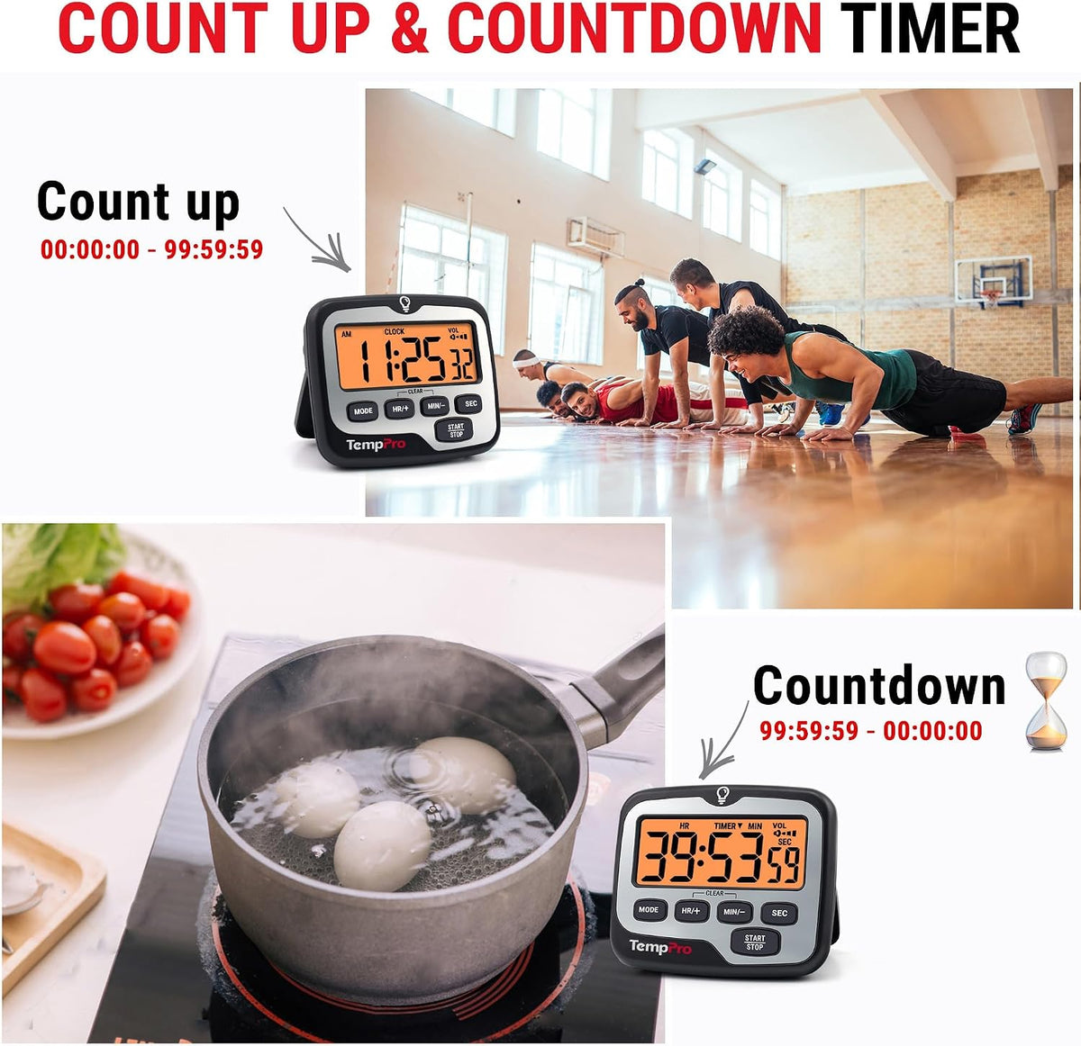 TM01 2-in-1 Kitchen Timers for Cooking with 12/24H Clock Mode