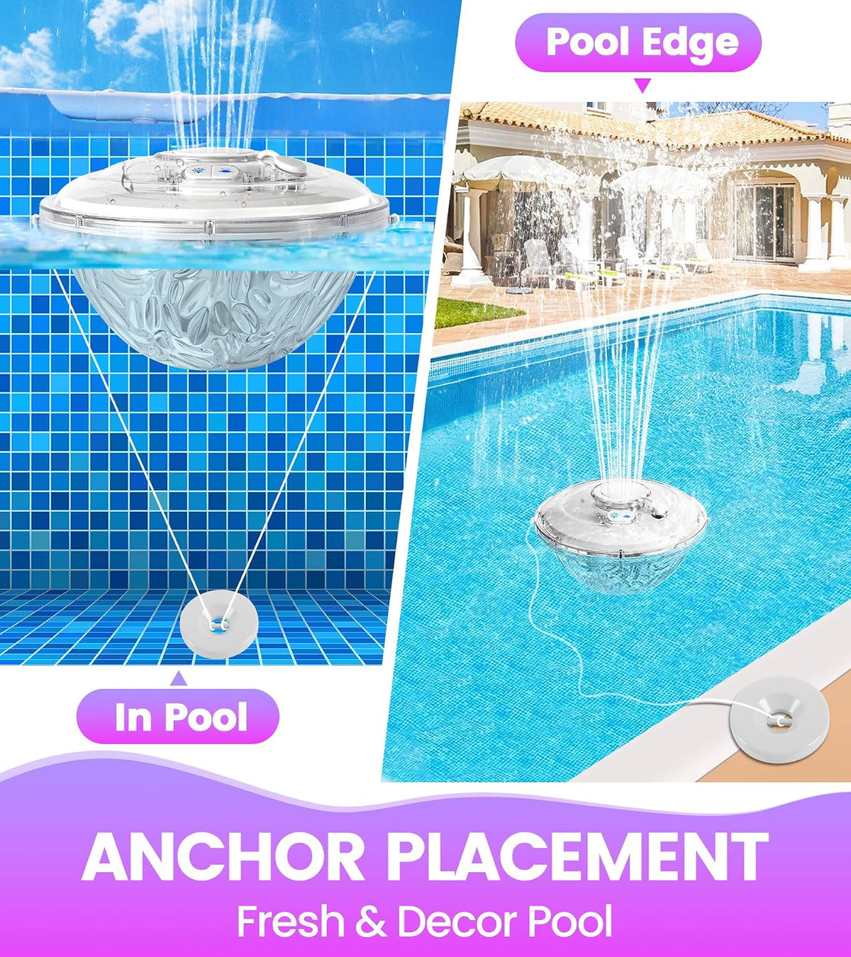 Floating Pool Fountain with Lights,Pool Fountains Above Ground Pool | 2 in 1 Lights Show,Upgraded Pool Fountains with