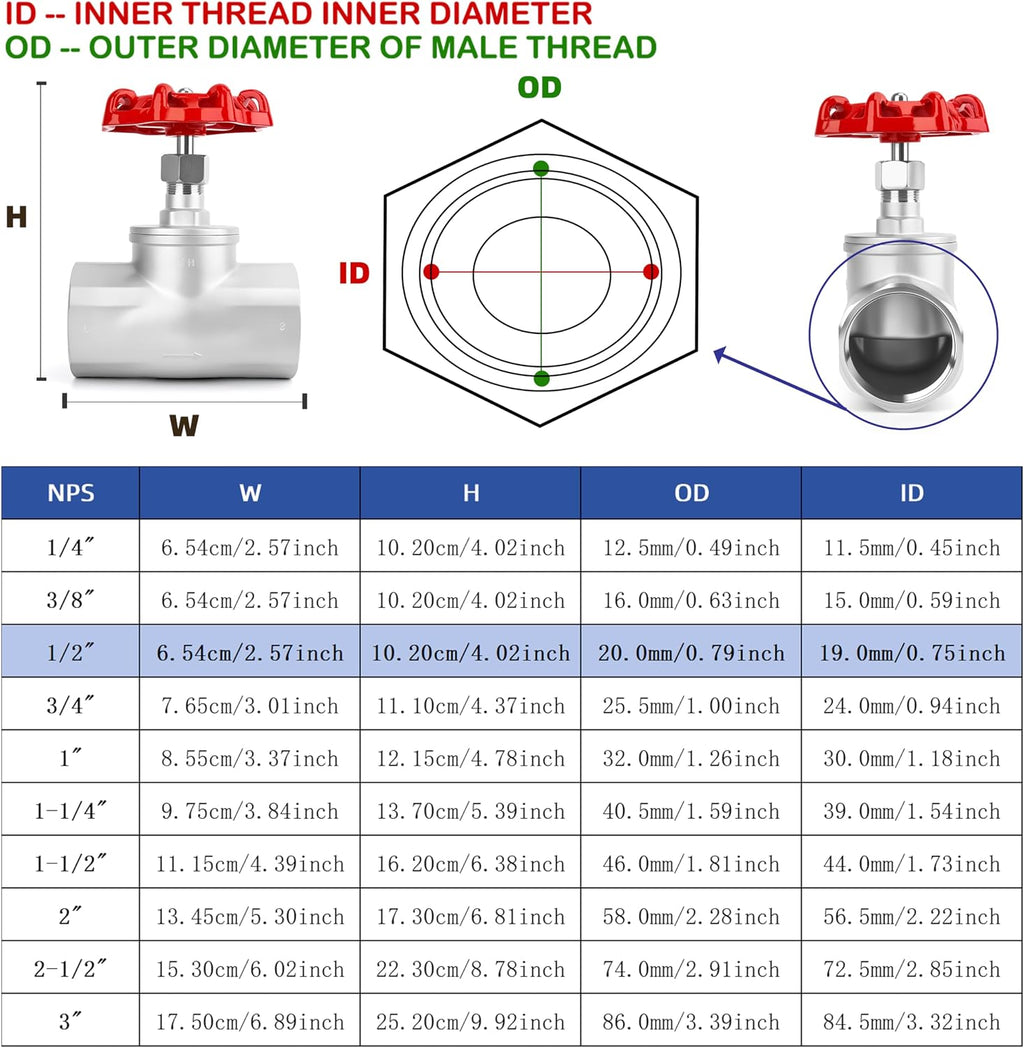 1/2" NPT B-Type Straight Pattern Globe Valve, Stainless Female Thread, DN15