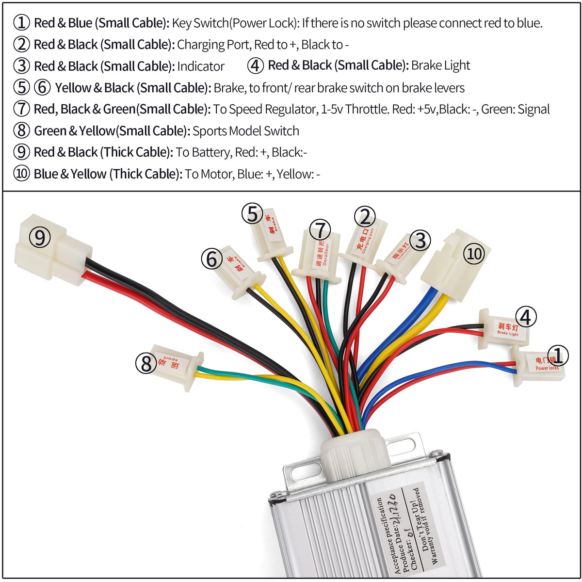 Controller 36V1000W for Brushed Motor with White Battery Connector Terminal