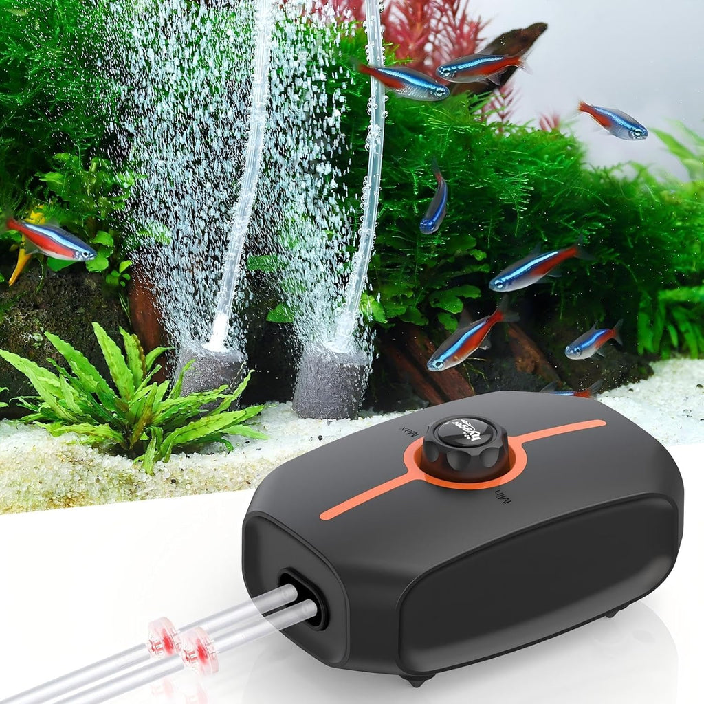 Powerful Aquarium Air Pump, 3.5W/4.5W Ultra Quiet Fish Tank Air Pump Dual Outlet, Adjustable Oxygen Aerator Pump with