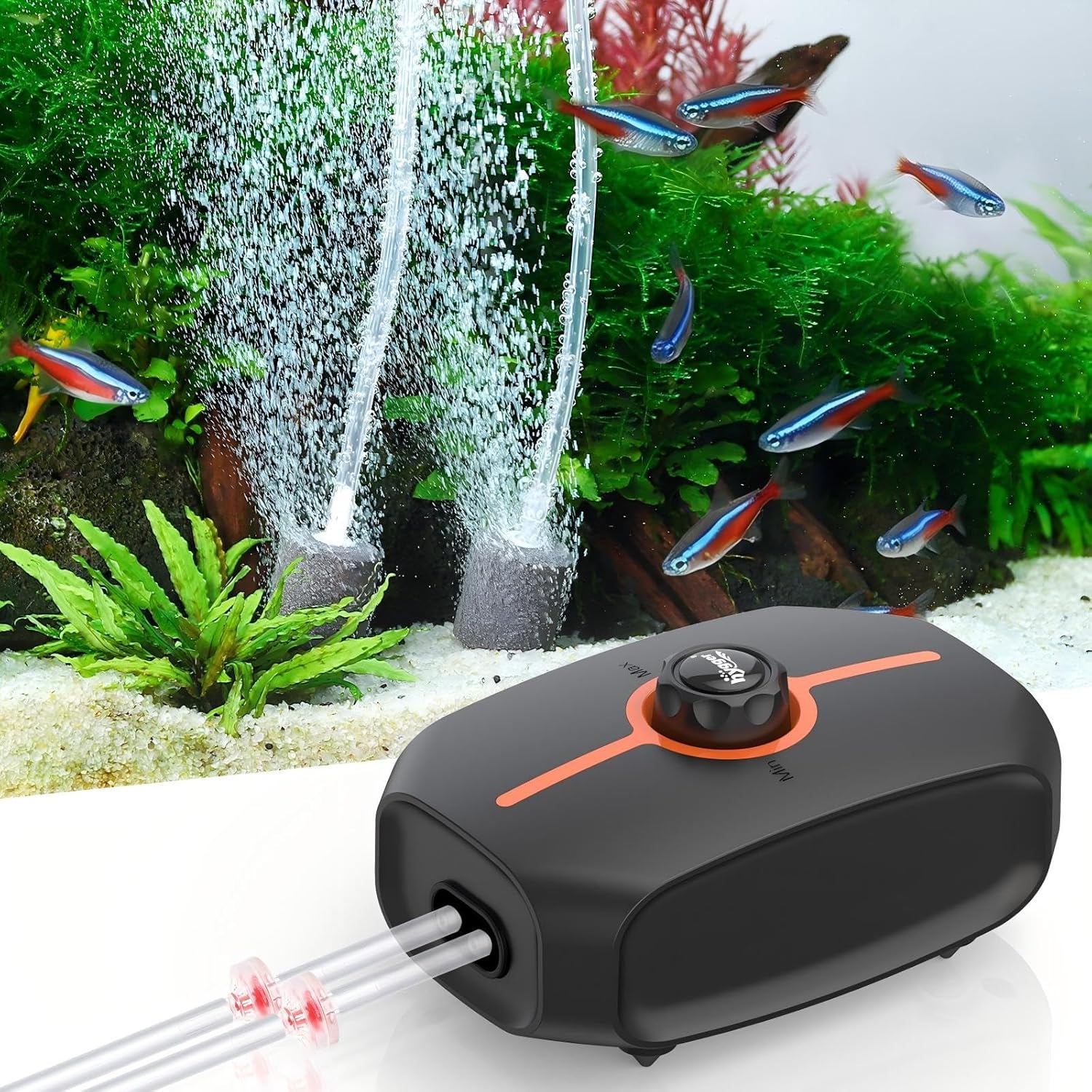 Powerful Aquarium Air Pump, 3.5W/4.5W Ultra Quiet Fish Tank Air Pump Dual Outlet, Adjustable Oxygen Aerator Pump with
