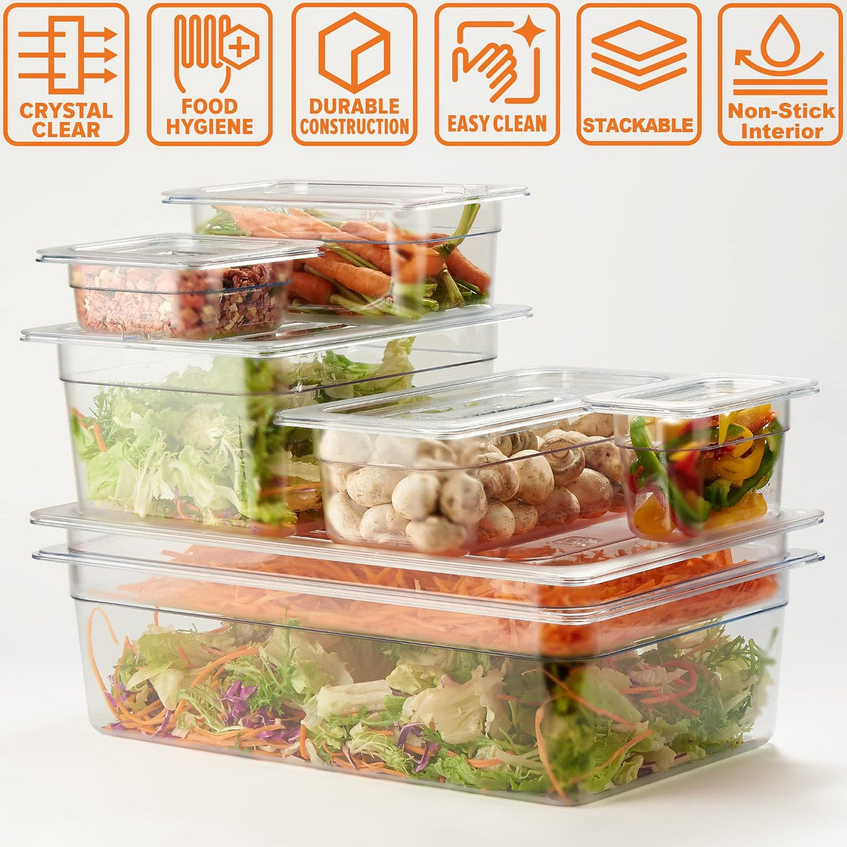 6-Pack 1/9 Size 2.5" Deep NSF Polycarbonate Food Pans | Dishwasher & Freezer Safe Clear Container for Prep Tables
