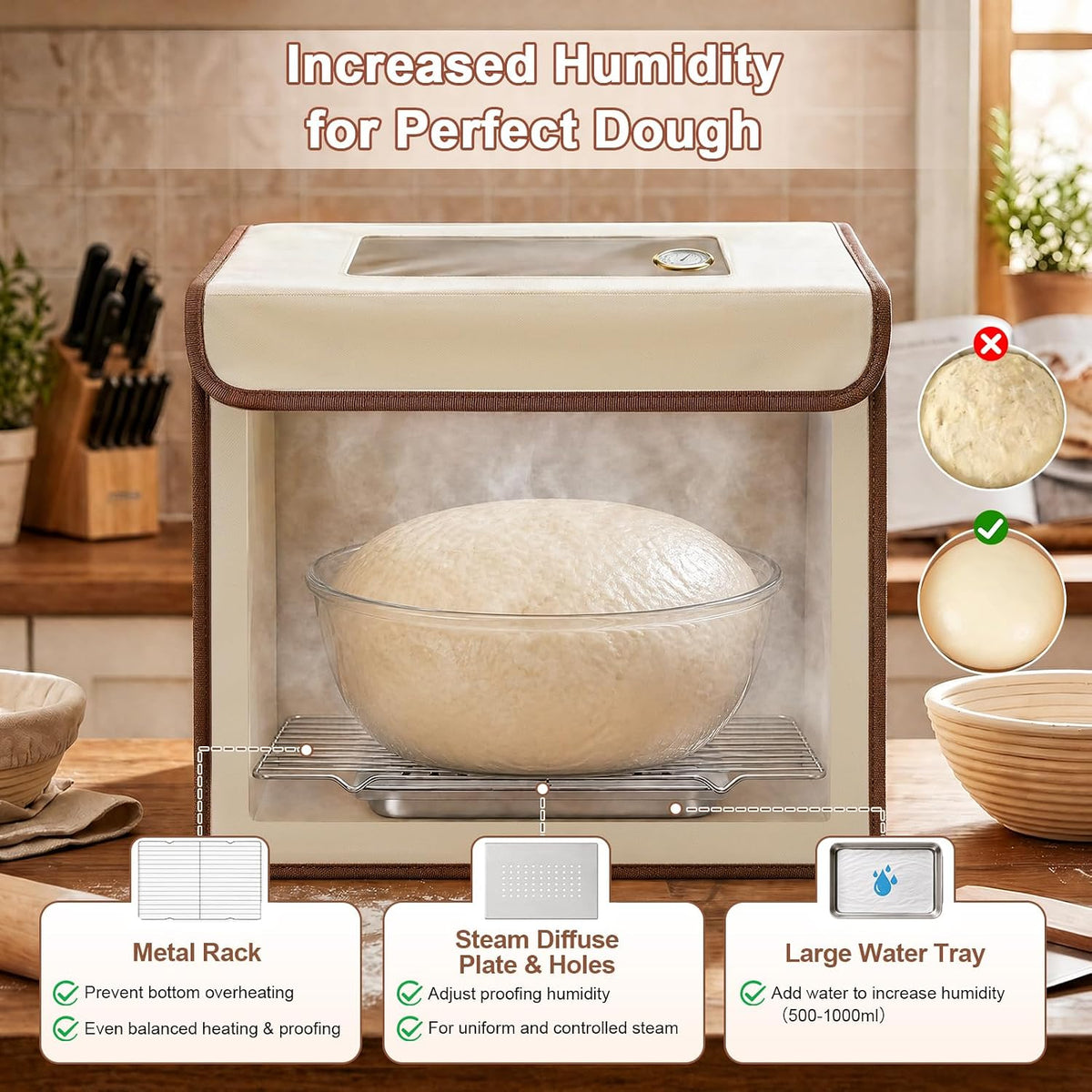 Folding Dough Proofer Box with Humidification Function, Sourdough Proofer Box Temp Control 48H Timer & Humidity