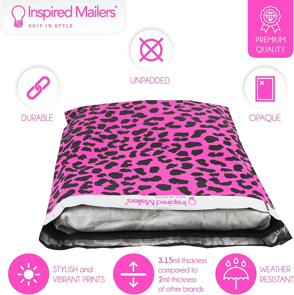 50 Poly Mailers 14.5x19 - Hot Pink Cheetah Shipping Bags