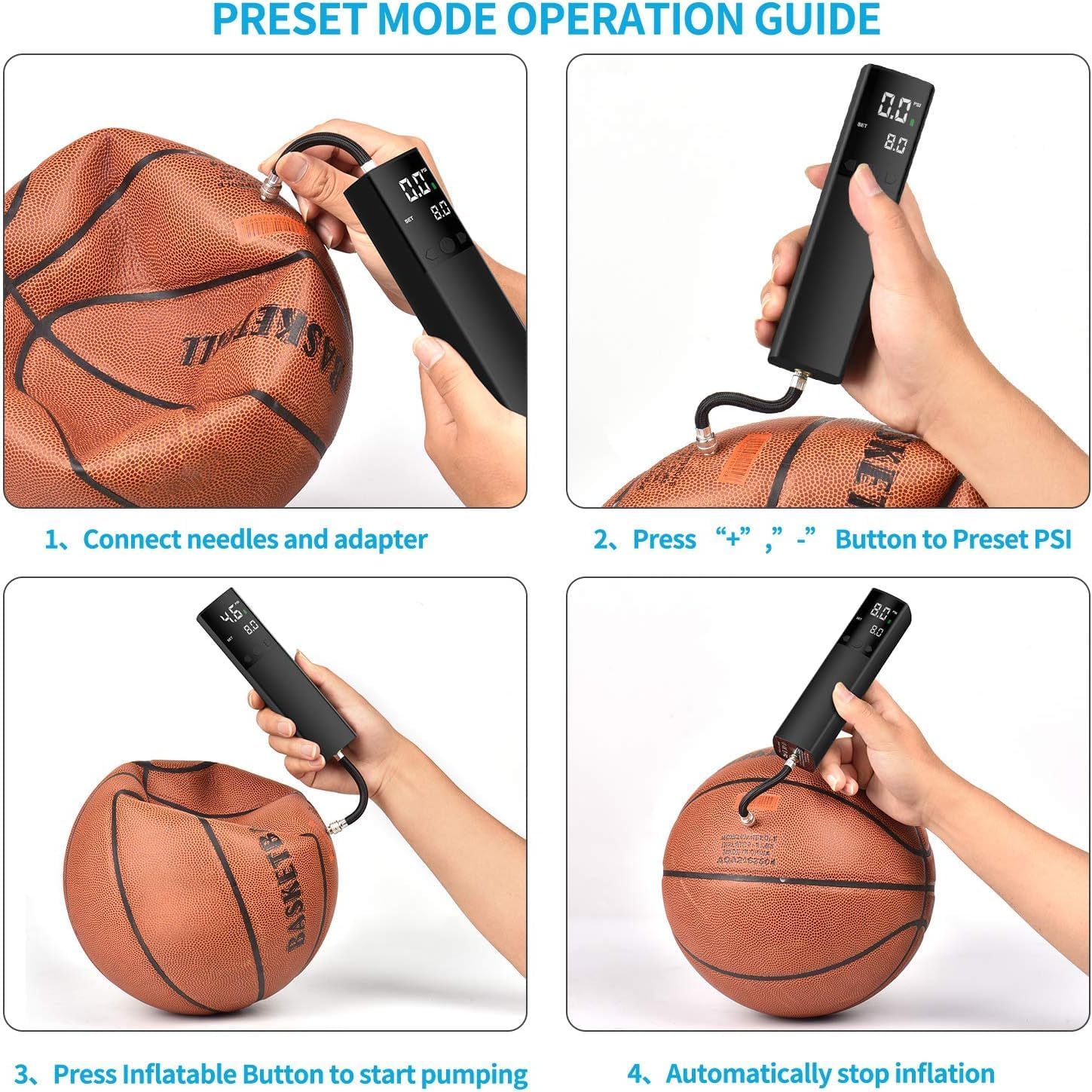 Electric Ball Pump for Sports Balls, Basketball Pump with Gauge and LCD | Portable Ball Inflator for Basketball