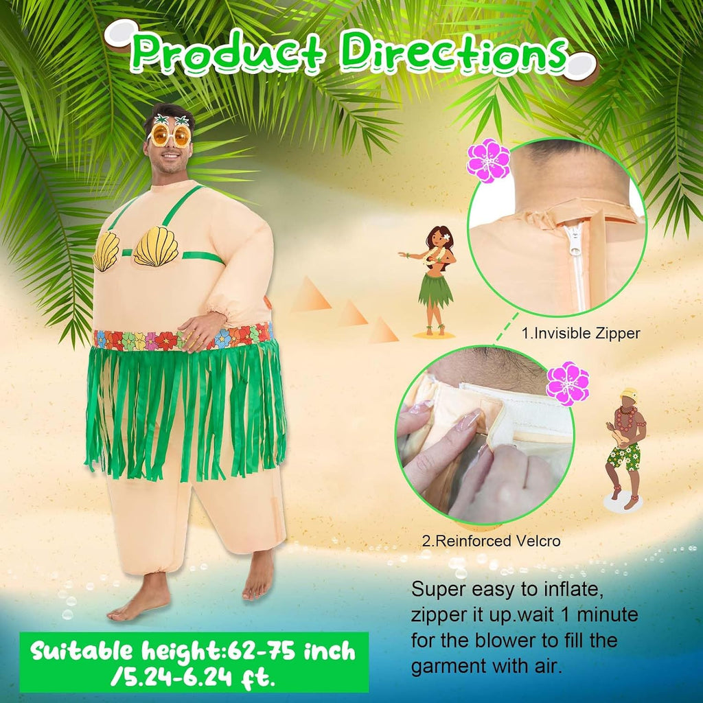 Inflatable Luau Hula Skirt Costume,Hawaiian Themed Party Funny Blow Up Costumes for Adult Beach Inflatable Suit