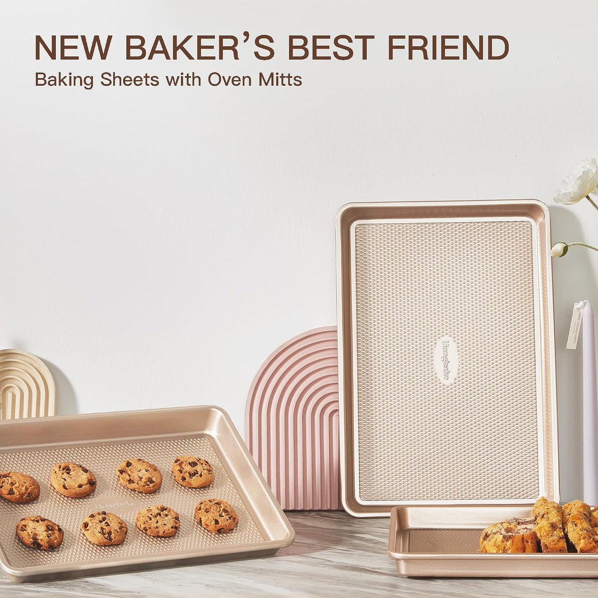 Baking Sheet Pan Set of 3, Cookie Sheets for Oven, Nonstick Half/Quarter/Jelly Roll Pans with Diamond Texture