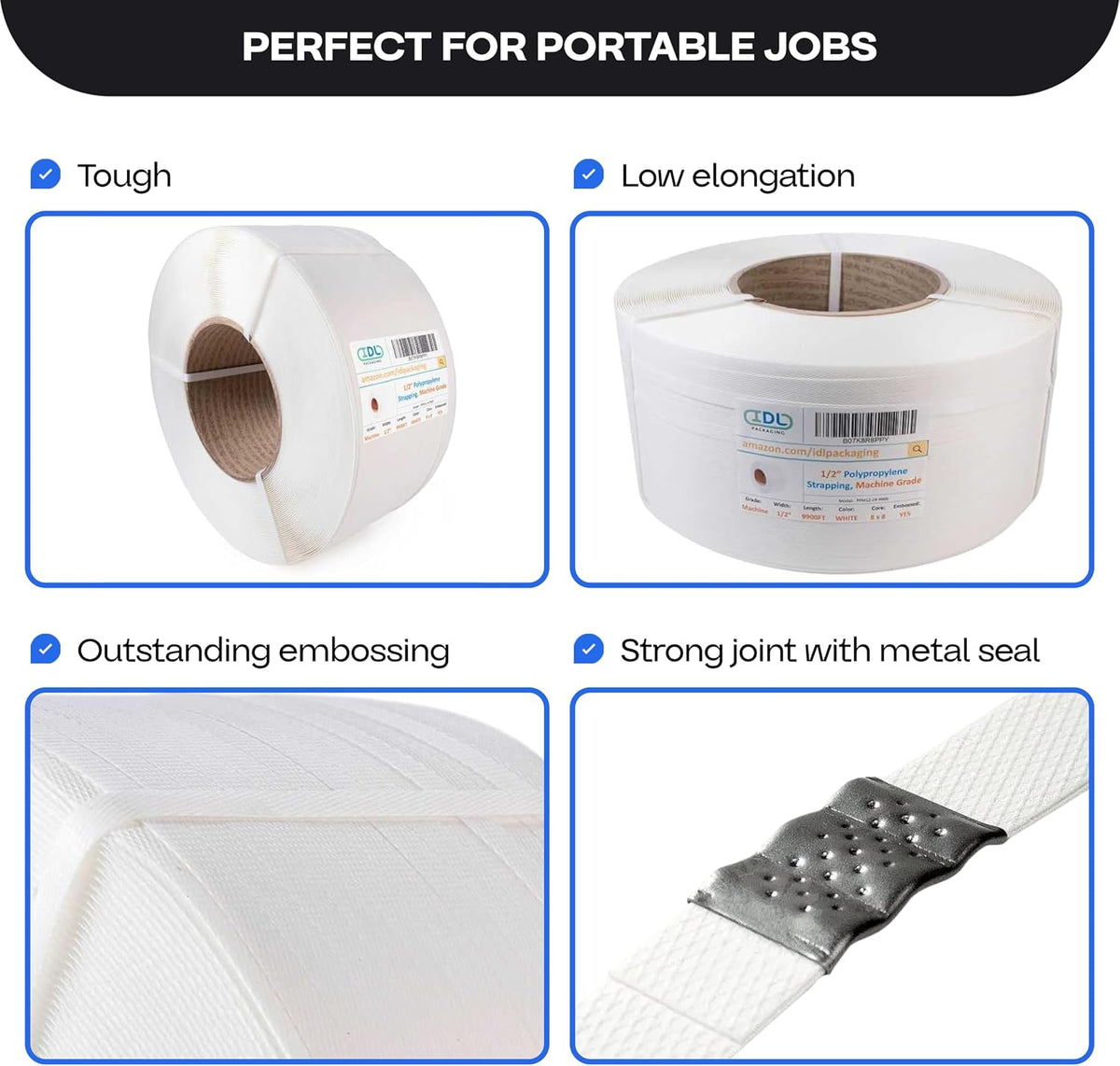 1/2" x 9900' Polypropylene (PP) Strapping Roll, USA-Made
