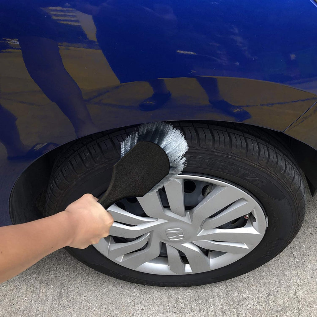 Wheel & Tire Brush for Car Rim, Soft Bristle Car Wash Brush, Cleans Tires & Releases Dirt and Road Grime, Short