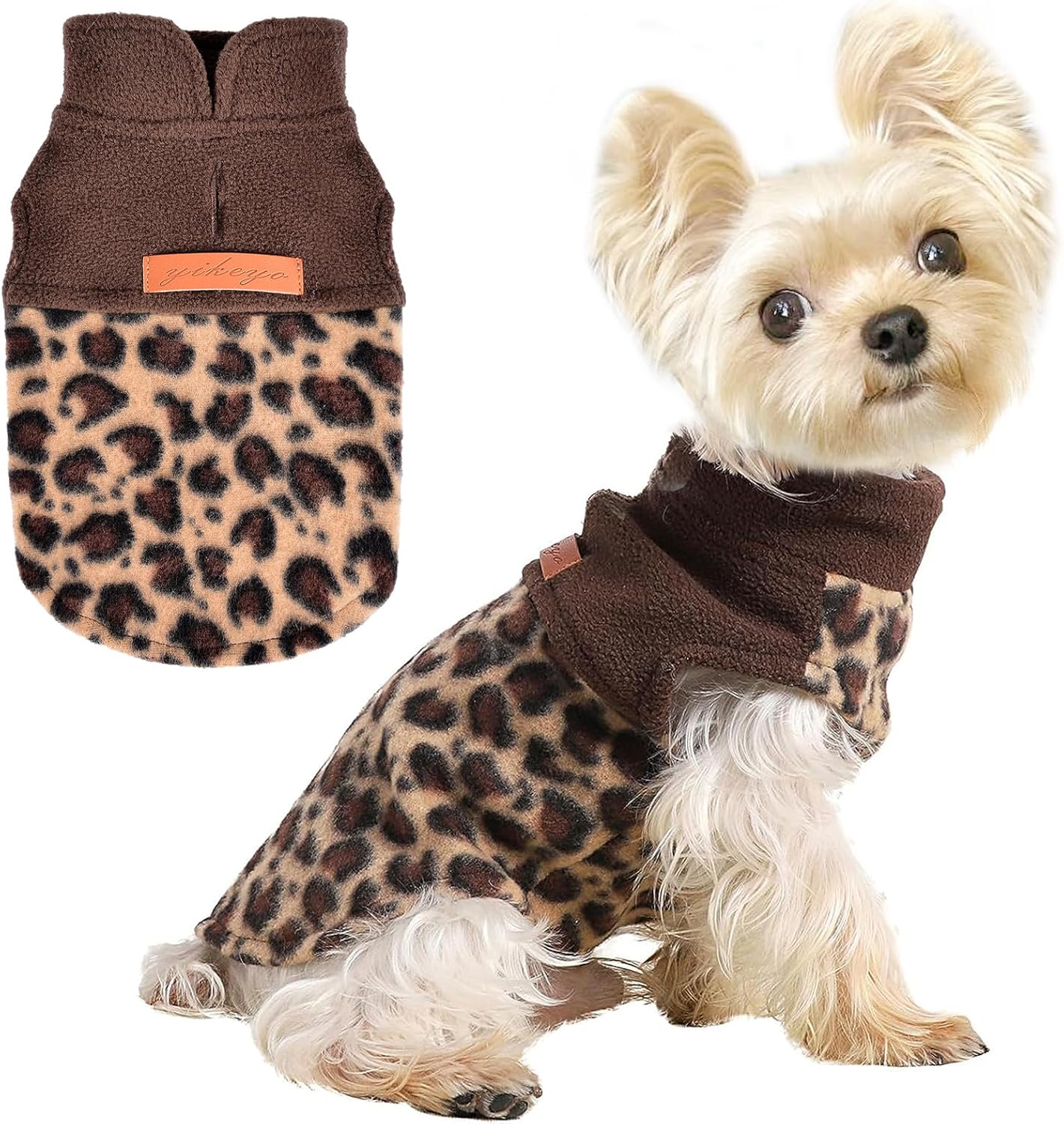 Fleece Vest Dog Sweater Leopard Dog Clothes for Small Dogs Boy Girl Warm Pullover Fleece Puppy Sweaters Winter Small