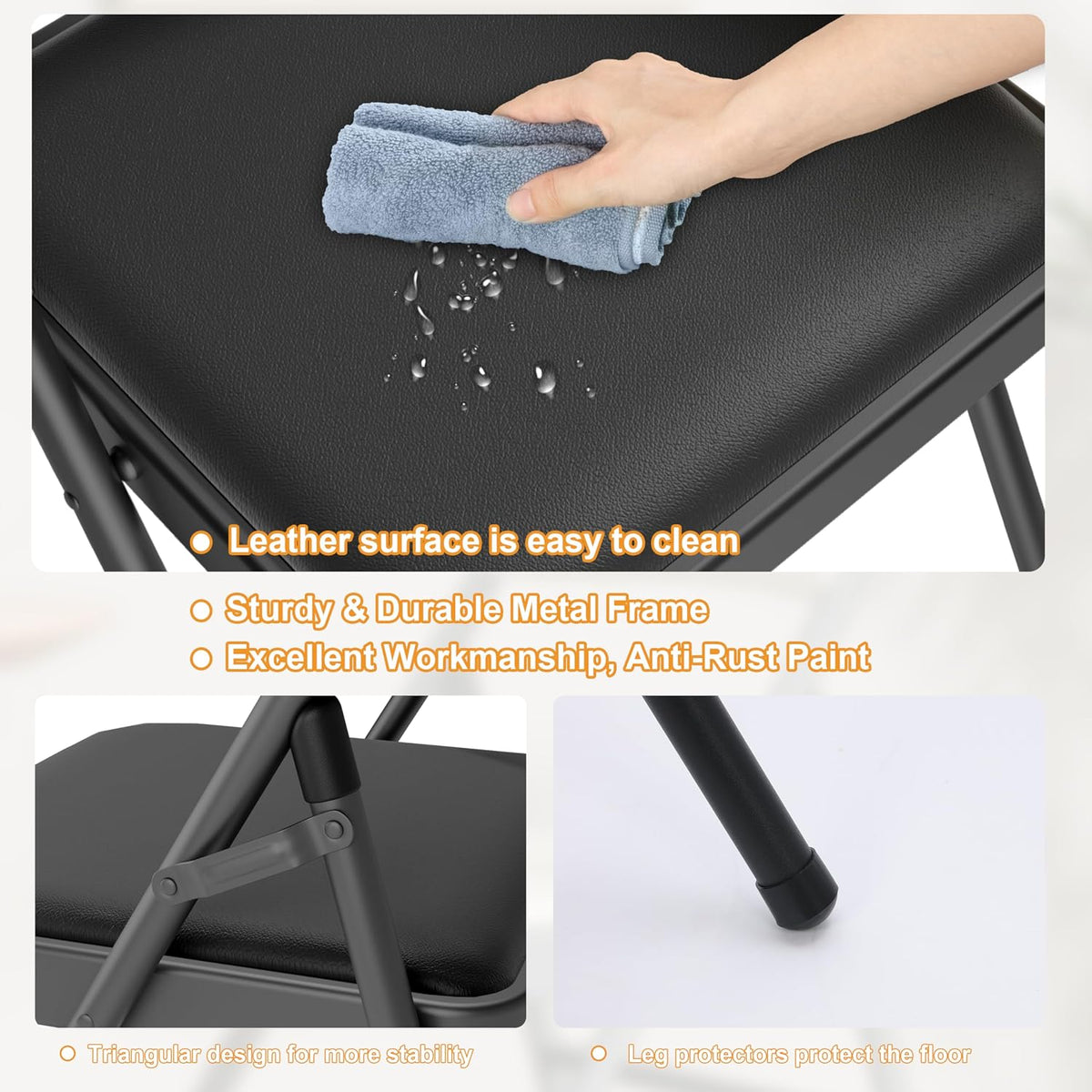 Folding Dining Table Set, 6FT Foldable Plastic Table with Carrying Handle & 6 PU Leather Padded Folding Chairs