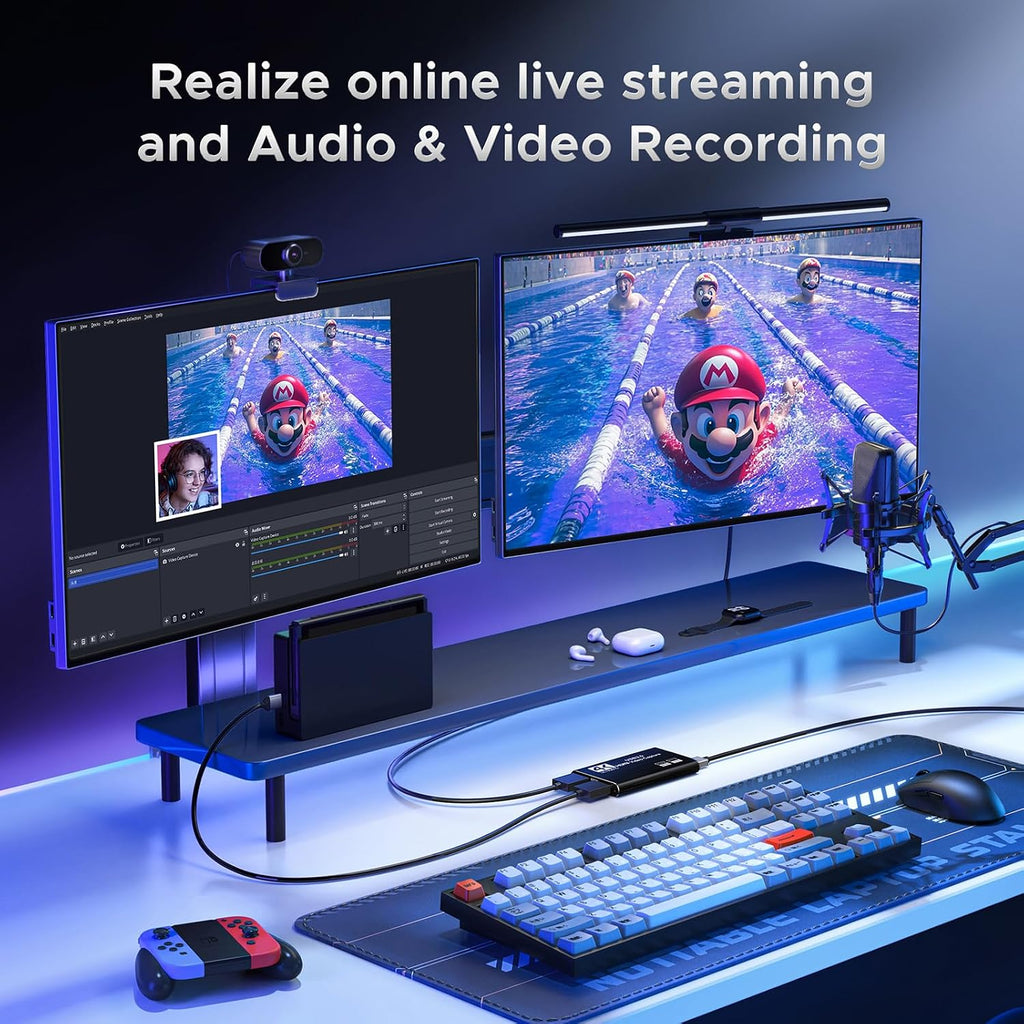 Video Capture Card, Audio Video Capture Card, USB 3.0 Capture Card 4K HDMI Loop-Out, 1080P 60FPS/2K 30FPS Video Game