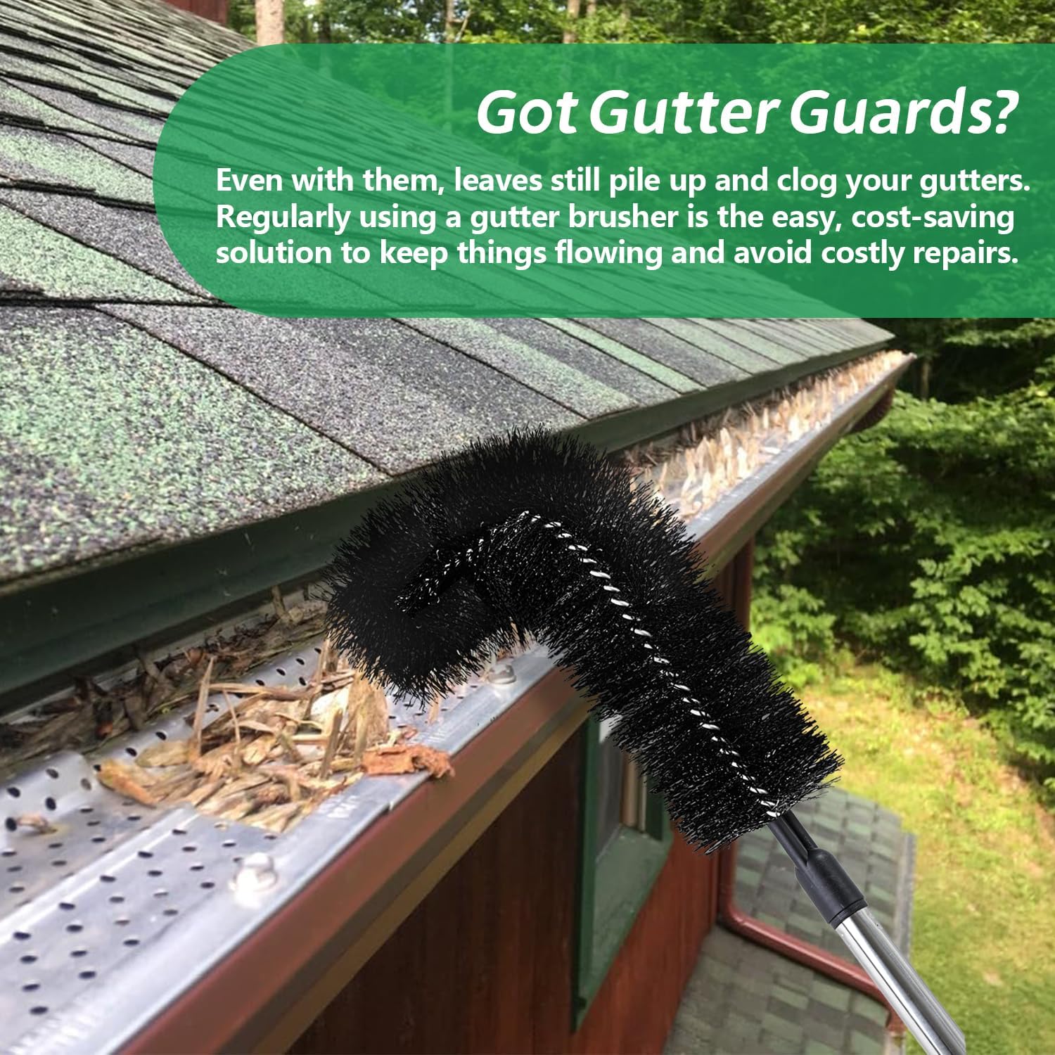 Gutter Cleaning Tools from The Ground, RV Rain Gutter Cleaning Brush with Pole, No Ladder Needed for Removing Leaves