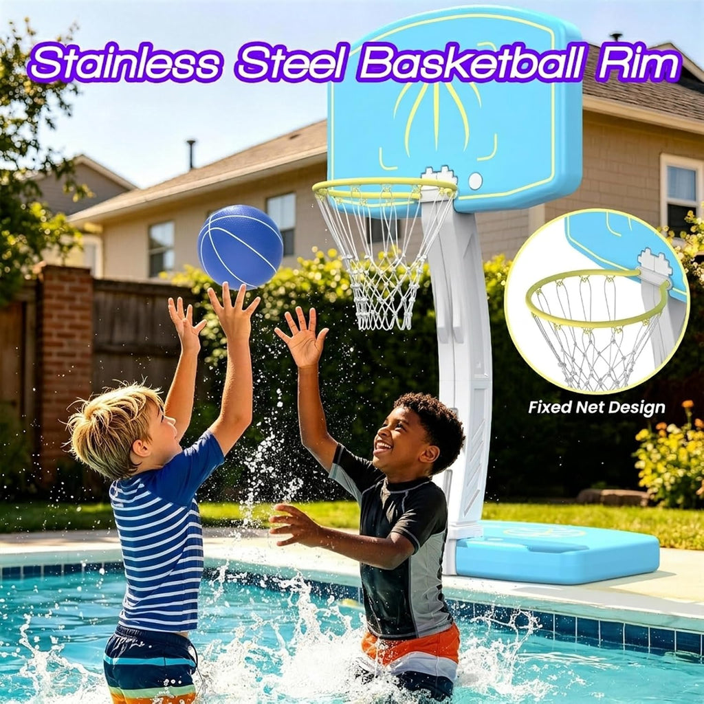 Pool Basketball Hoop and Volleyball Net Combo Set, with Stainless Steel Frame, 8 Lighting Modes, Dual-Mode Summer