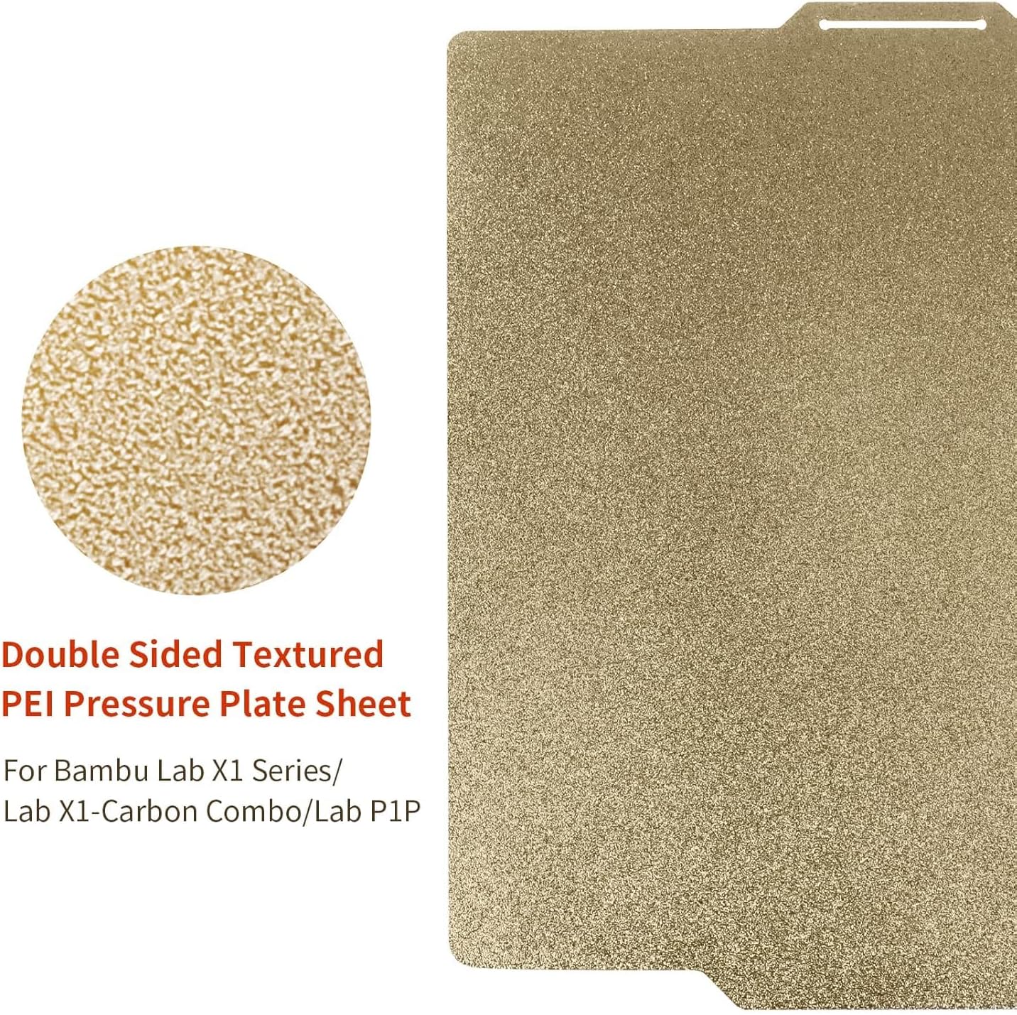 PEI Sheet Double Side Textured for Bambu Lab X1/X1C/P2S/P1P/P1S/A1 Carbon, 257x257 mm Gold Spring Steel Flexible