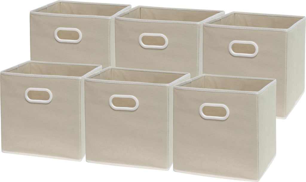 11-Inch Foldable Cube Storage Bins with Handles, Beige