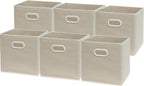 11-Inch Foldable Cube Storage Bins with Handles, Beige