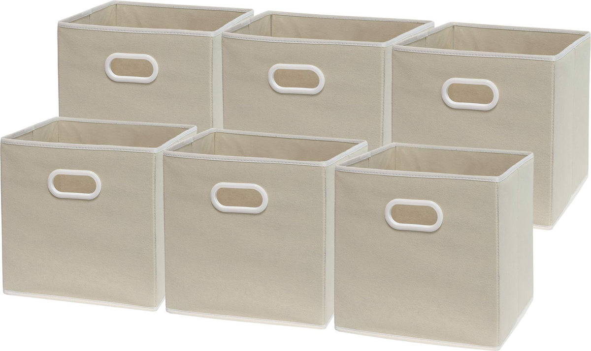 11-Inch Foldable Cube Storage Bins with Handles, Beige