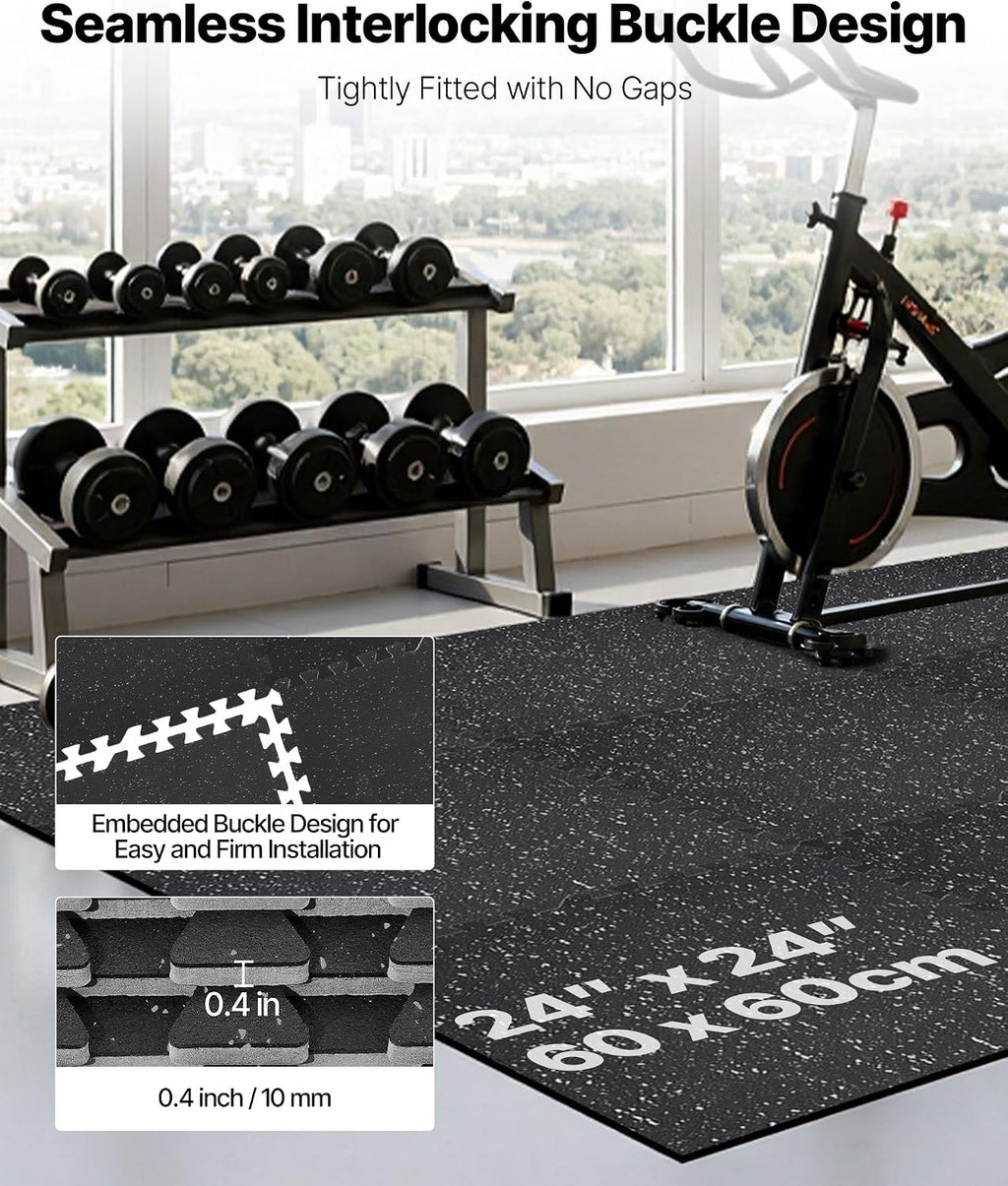 0.4Inch 96sq.ft 24 Tiles Gym Flooring for Home Gym, Rubber Top with High Density EVA Foam, 24 x 24In Gym Floor