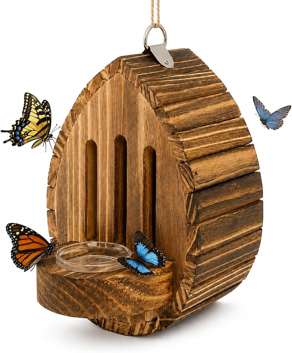 Wood Butterfly House for Outside Teardrop Habitat with Removable Feeder