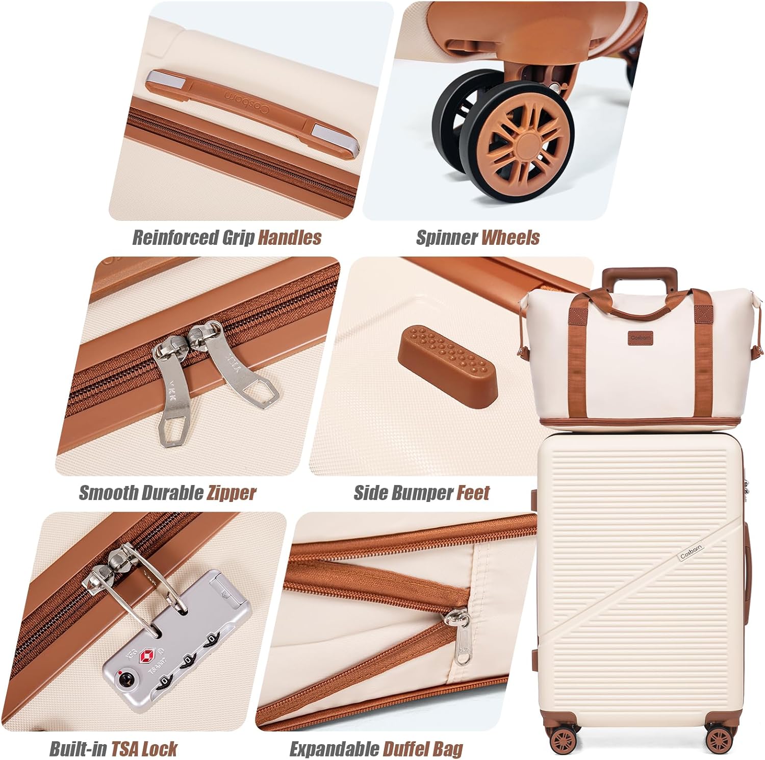 5 Piece Luggage Sets with Spinner Wheels, Hardshell ABS Suitcase Set with Tsa Lock, Lightweight Hardside Waterproof