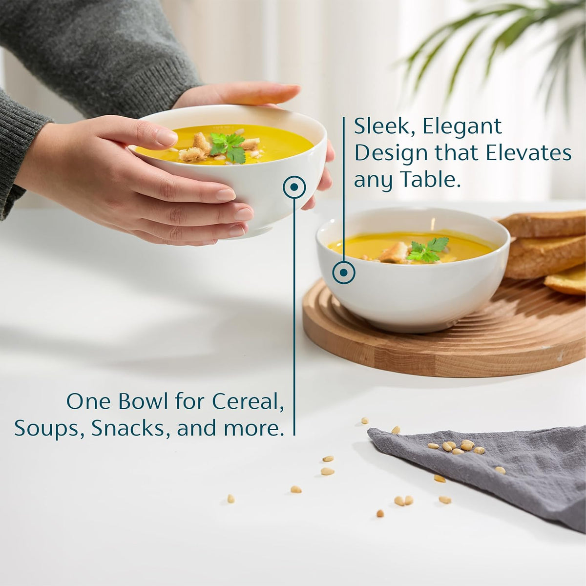 Ceramic Soup bowls, Microwave, Dishwasher and Freezer Safe, Porcelain Dishes for Soup, Pasta, Salad, Oatmeal, Deep