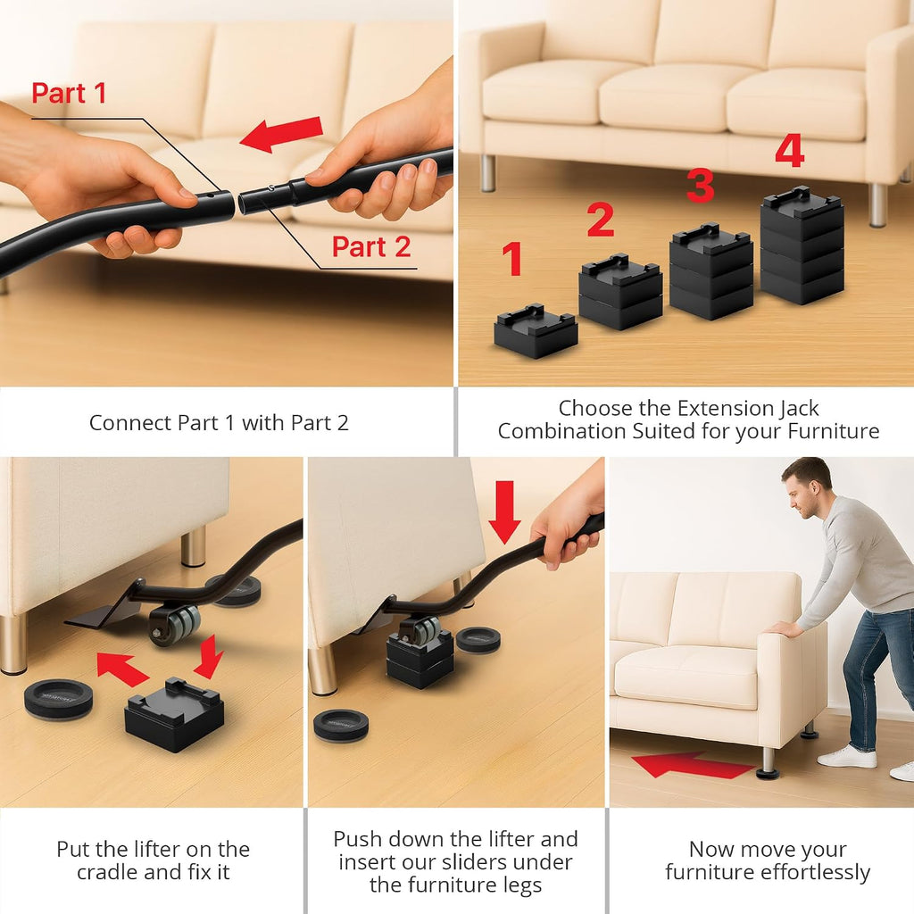 Felt Furniture Sliders for Hard Floors & Furniture Lifter Tool