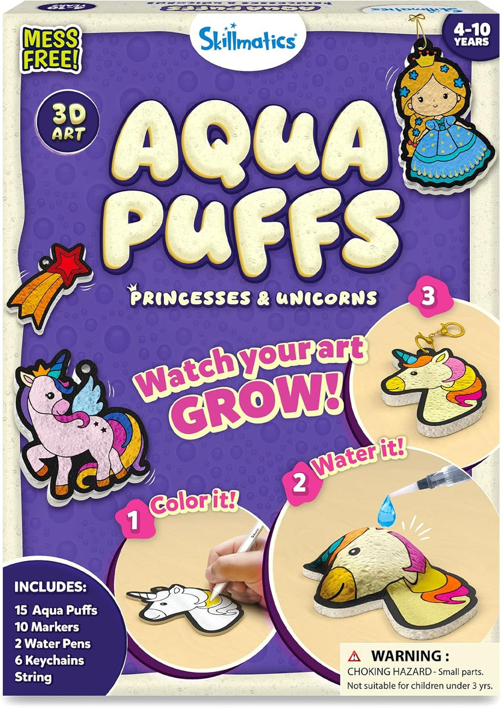 Aqua Puffs Unicorns, Art & Craft Gift for Kids, Paint by Number | DIY Princess Puffy Keychains, Screen-Free